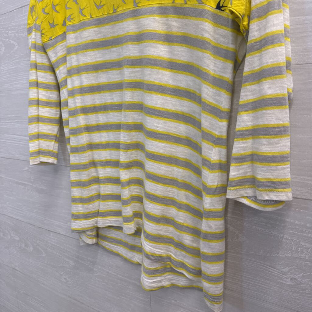 Postmark Anthropologie Bird Print Mixed Media Top Extra Small