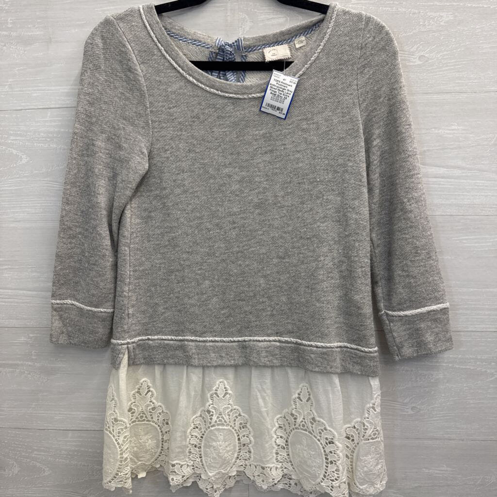 Postmark Anthropologie Grey Mixed Media Lace Fringe Top Extra Small
