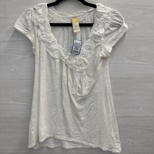 Meadow Rue Anthropologie White Ruffle Tie Neck Short Sleeve XS