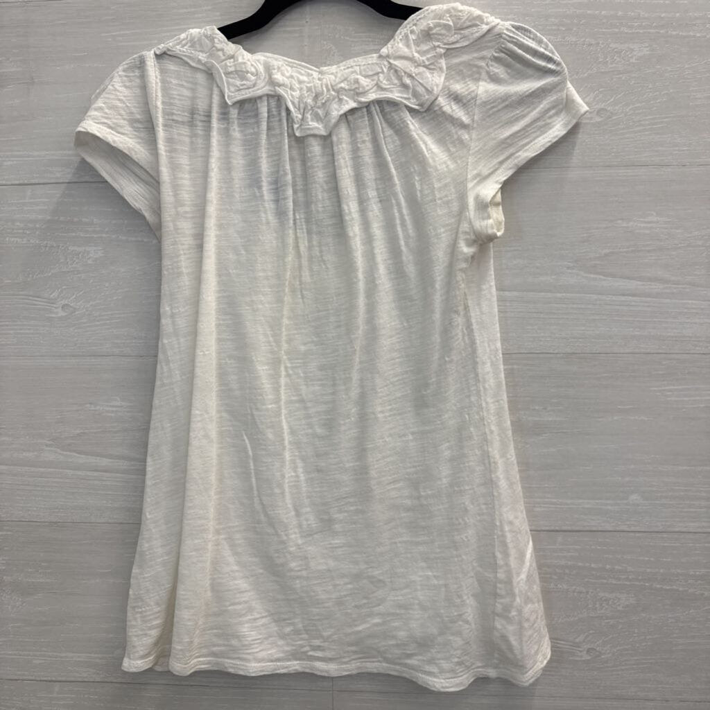 Meadow Rue Anthropologie White Ruffle Tie Neck Short Sleeve XS