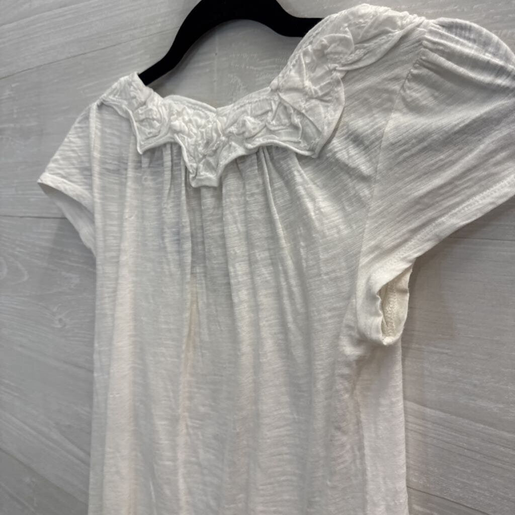 Meadow Rue Anthropologie White Ruffle Tie Neck Short Sleeve XS