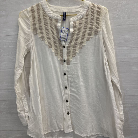 Free People Lace Henley Long Sleeve Blouse Extra Small