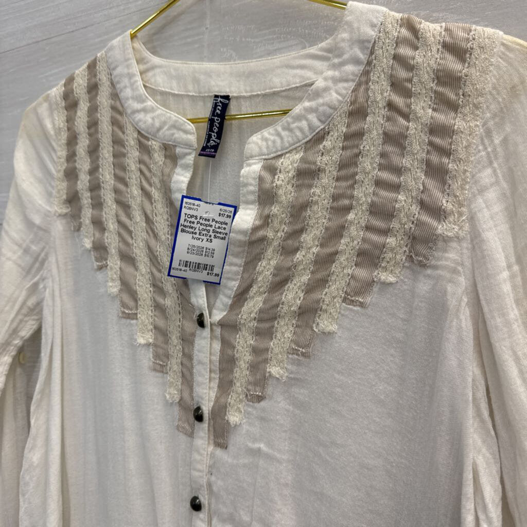 Free People Lace Henley Long Sleeve Blouse Extra Small