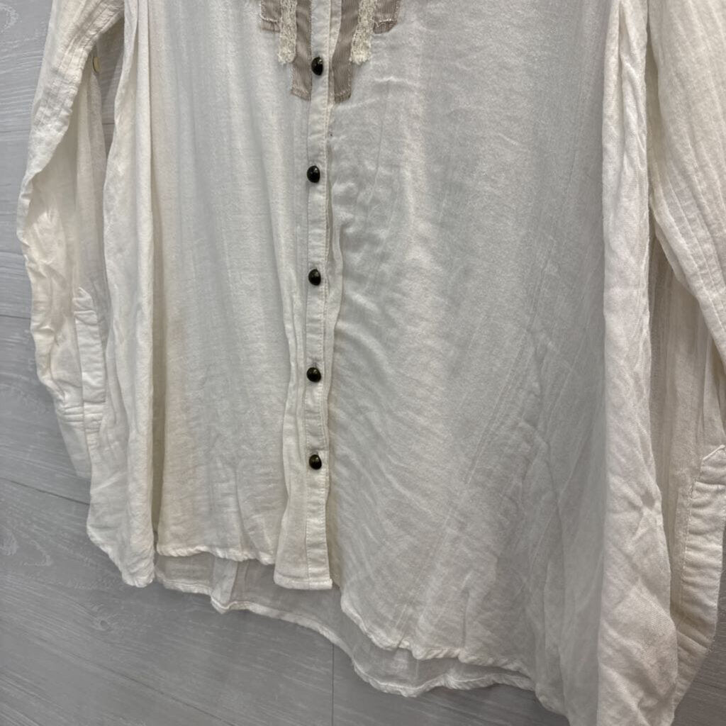 Free People Lace Henley Long Sleeve Blouse Extra Small