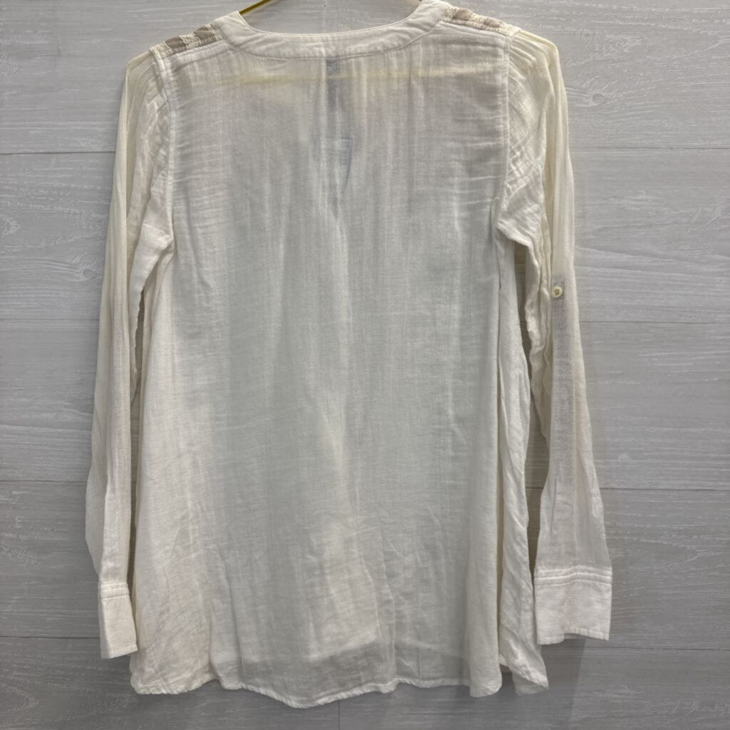 Free People Lace Henley Long Sleeve Blouse Extra Small