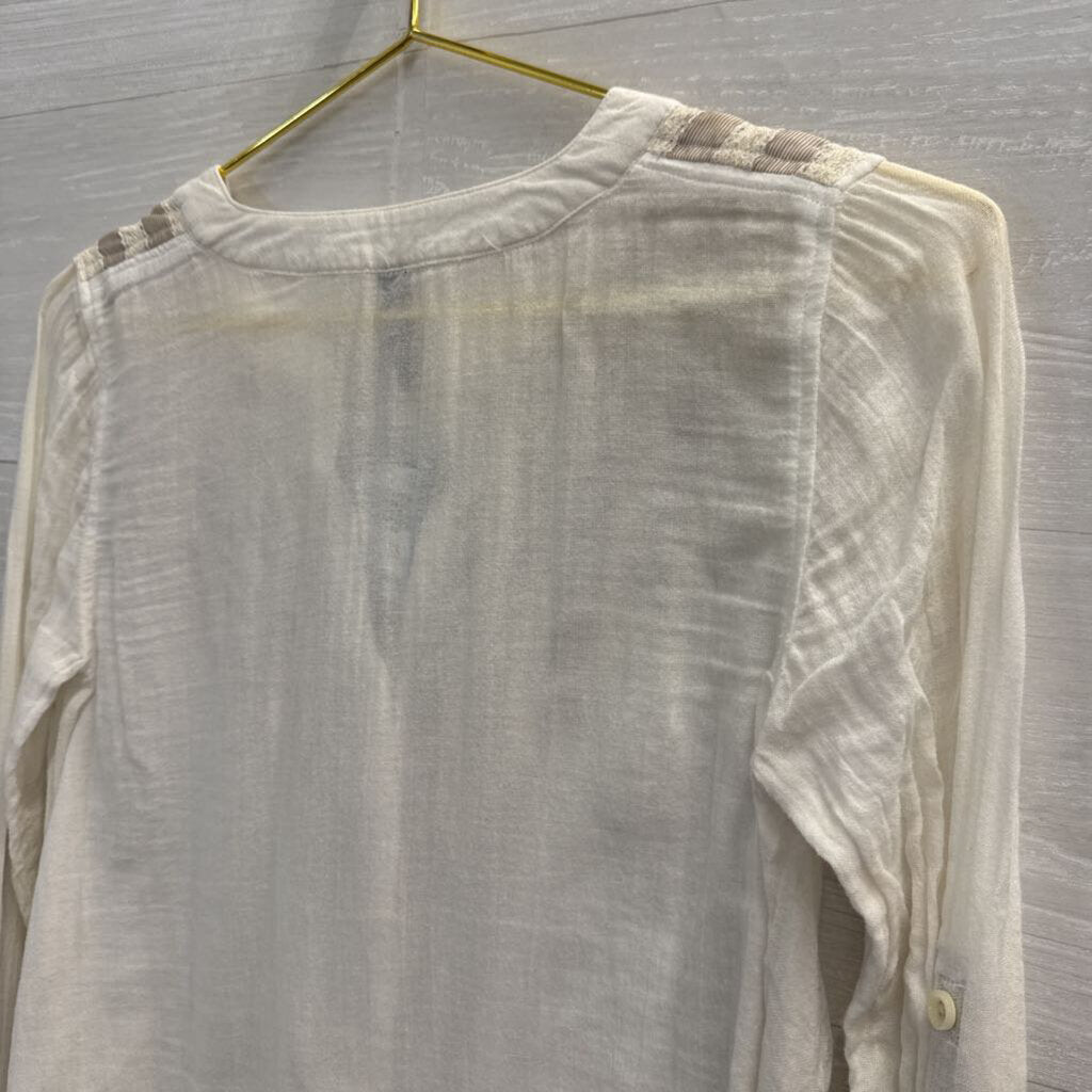Free People Lace Henley Long Sleeve Blouse Extra Small
