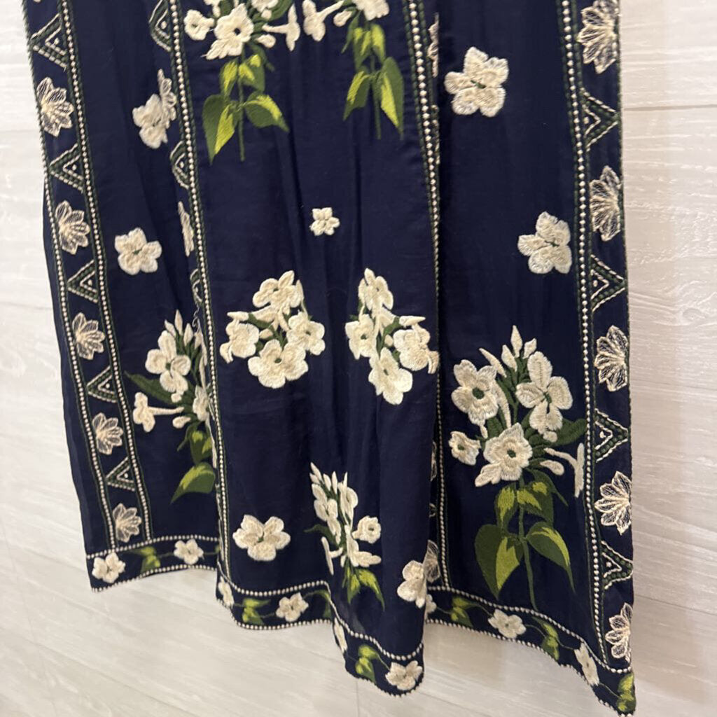 Maeve Anthropologie Floral Navy Embroidered Sleeveless Dress 0