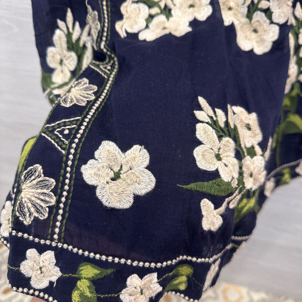 Maeve Anthropologie Floral Navy Embroidered Sleeveless Dress 0