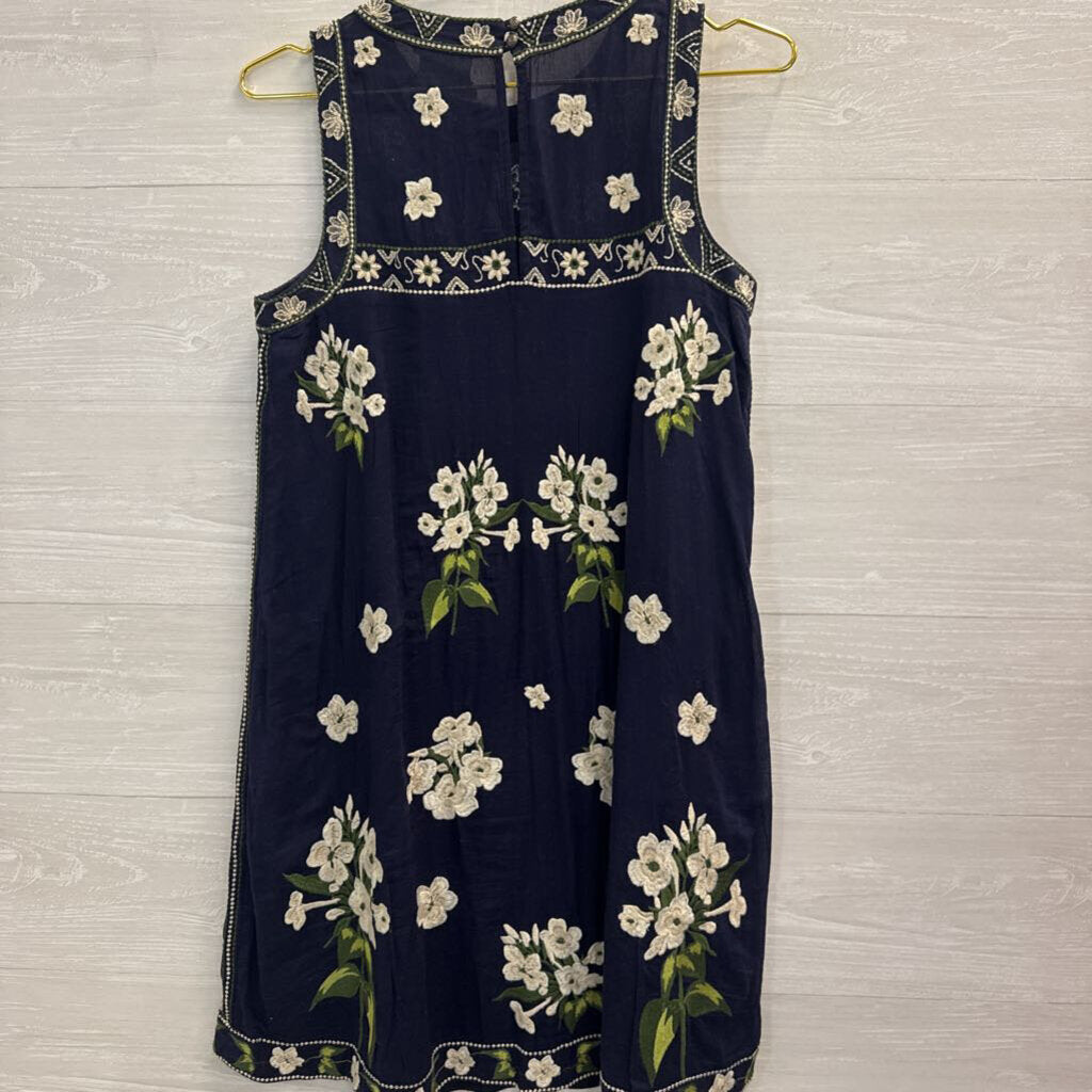 Maeve Anthropologie Floral Navy Embroidered Sleeveless Dress 0