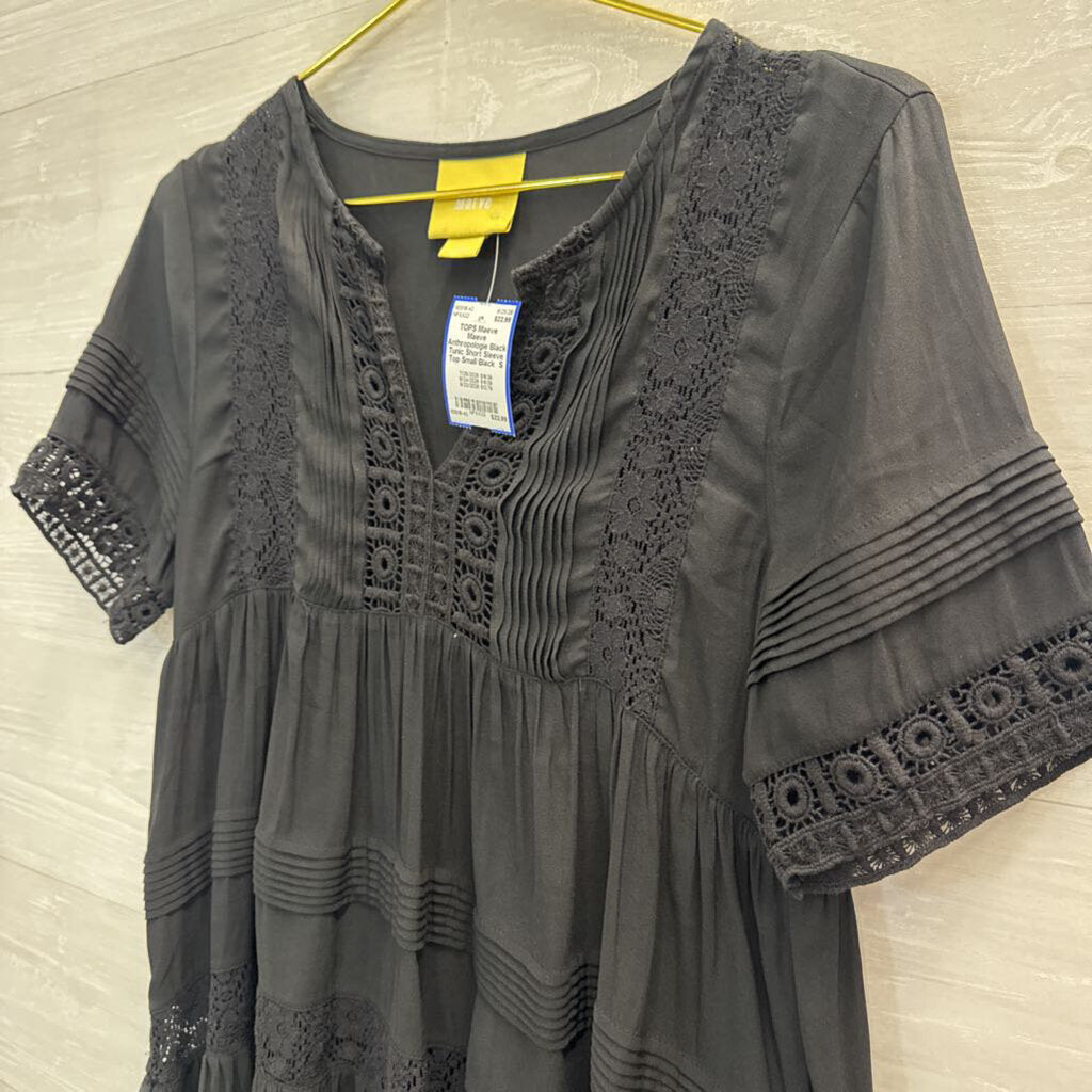 Maeve Anthropologie Black Tunic Short Sleeve Top Small