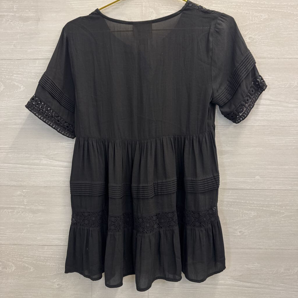 Maeve Anthropologie Black Tunic Short Sleeve Top Small