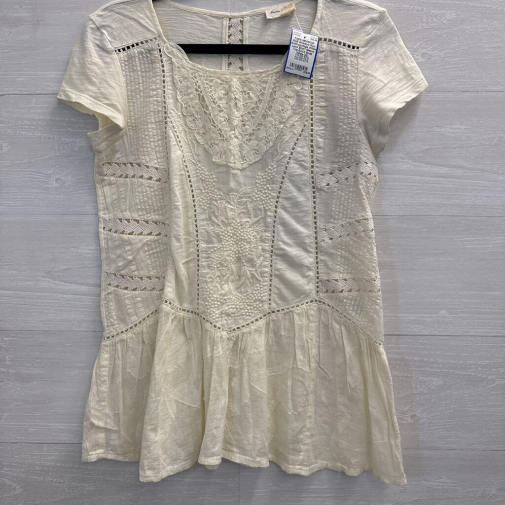 Meadow Rue Anthropologie White Lace Short Sleeve Top Extra Small