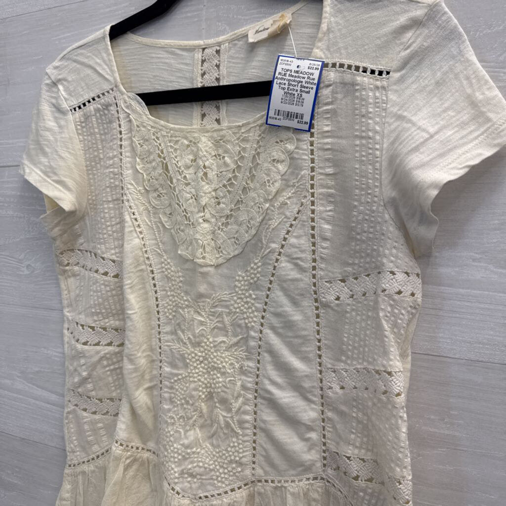 Meadow Rue Anthropologie White Lace Short Sleeve Top Extra Small