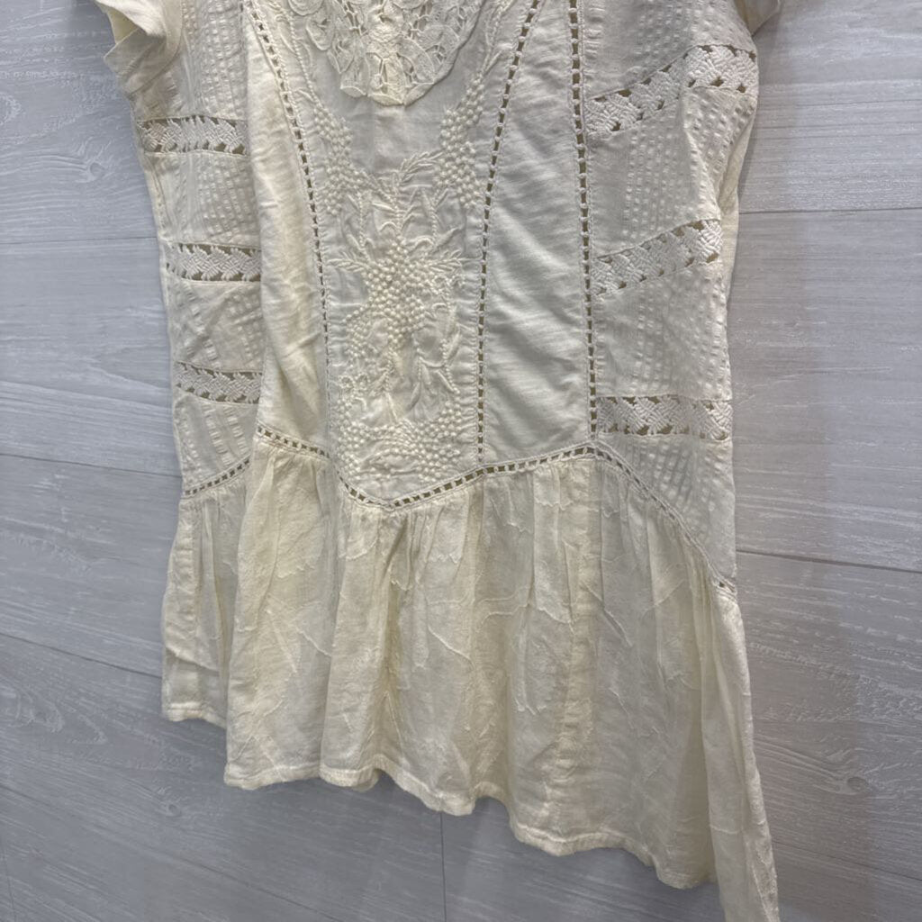 Meadow Rue Anthropologie White Lace Short Sleeve Top Extra Small