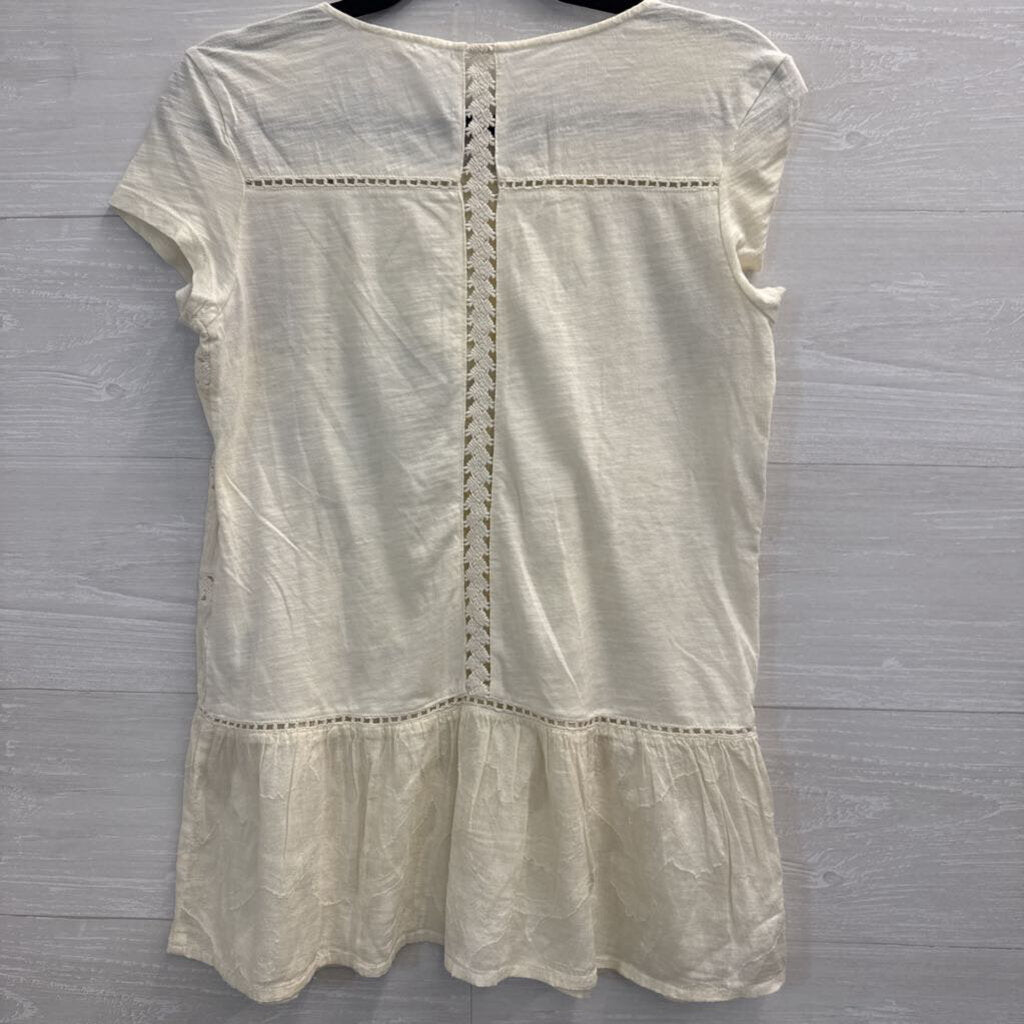 Meadow Rue Anthropologie White Lace Short Sleeve Top Extra Small