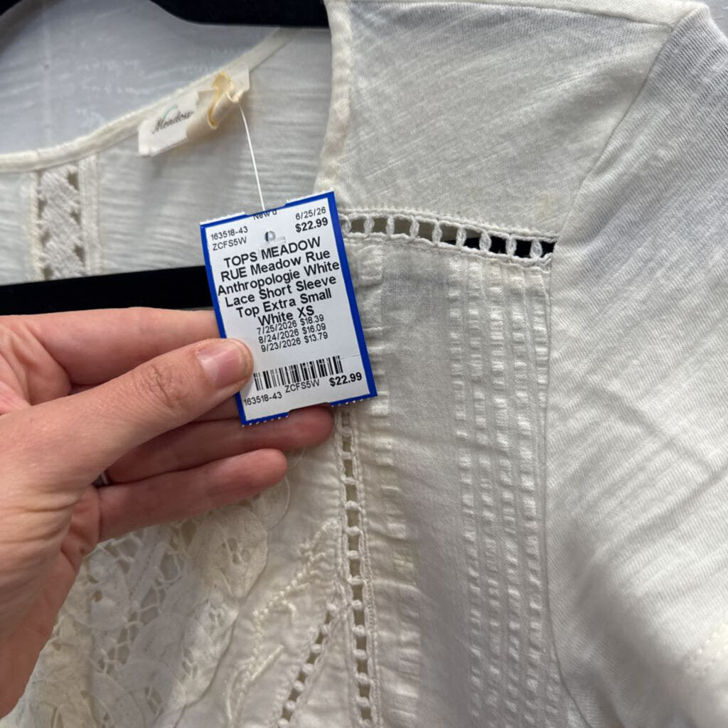 Meadow Rue Anthropologie White Lace Short Sleeve Top Extra Small
