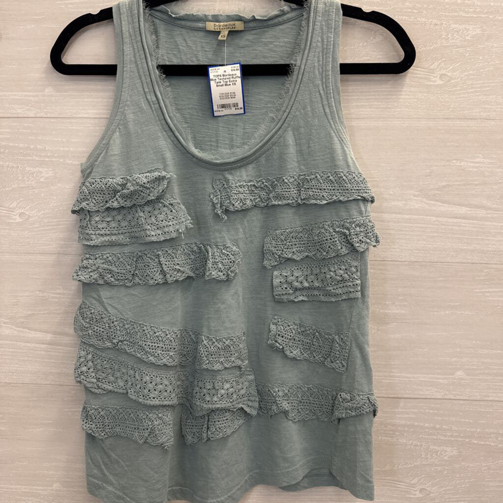 Blue Textured Ruffle Tank Top Extra Small