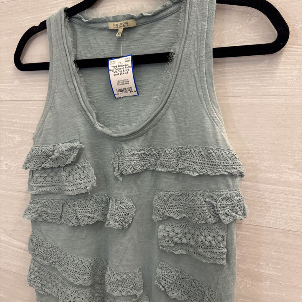 Blue Textured Ruffle Tank Top Extra Small