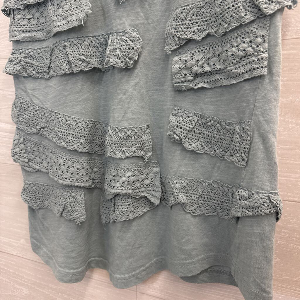Blue Textured Ruffle Tank Top Extra Small