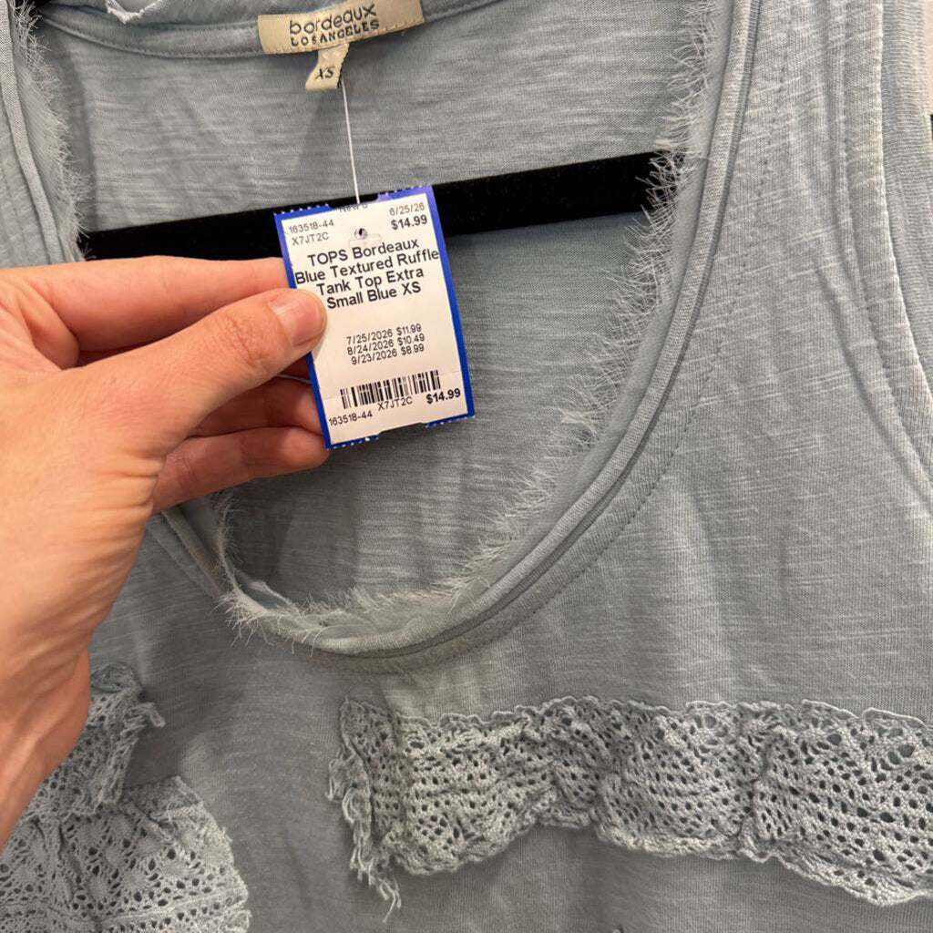 Blue Textured Ruffle Tank Top Extra Small