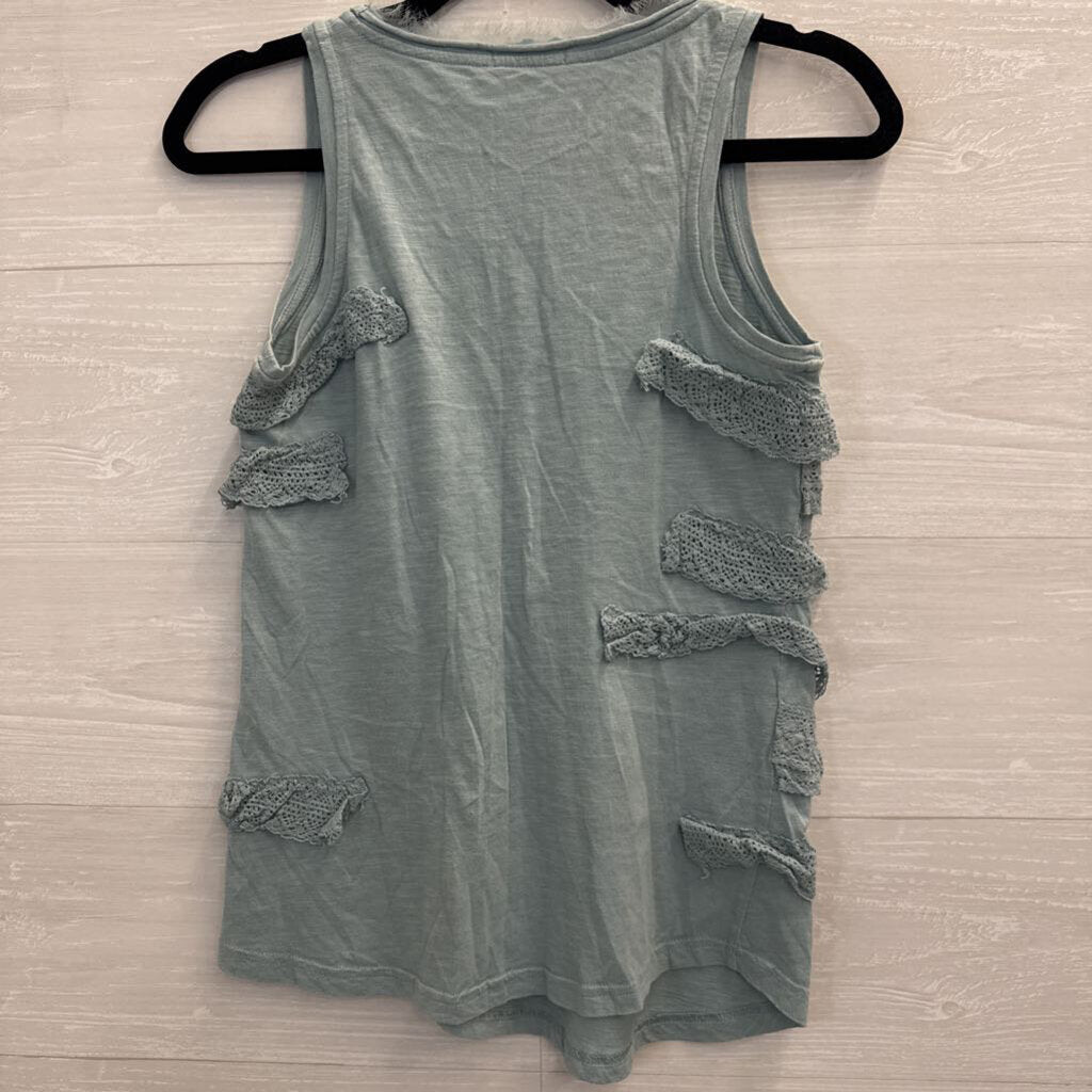 Blue Textured Ruffle Tank Top Extra Small