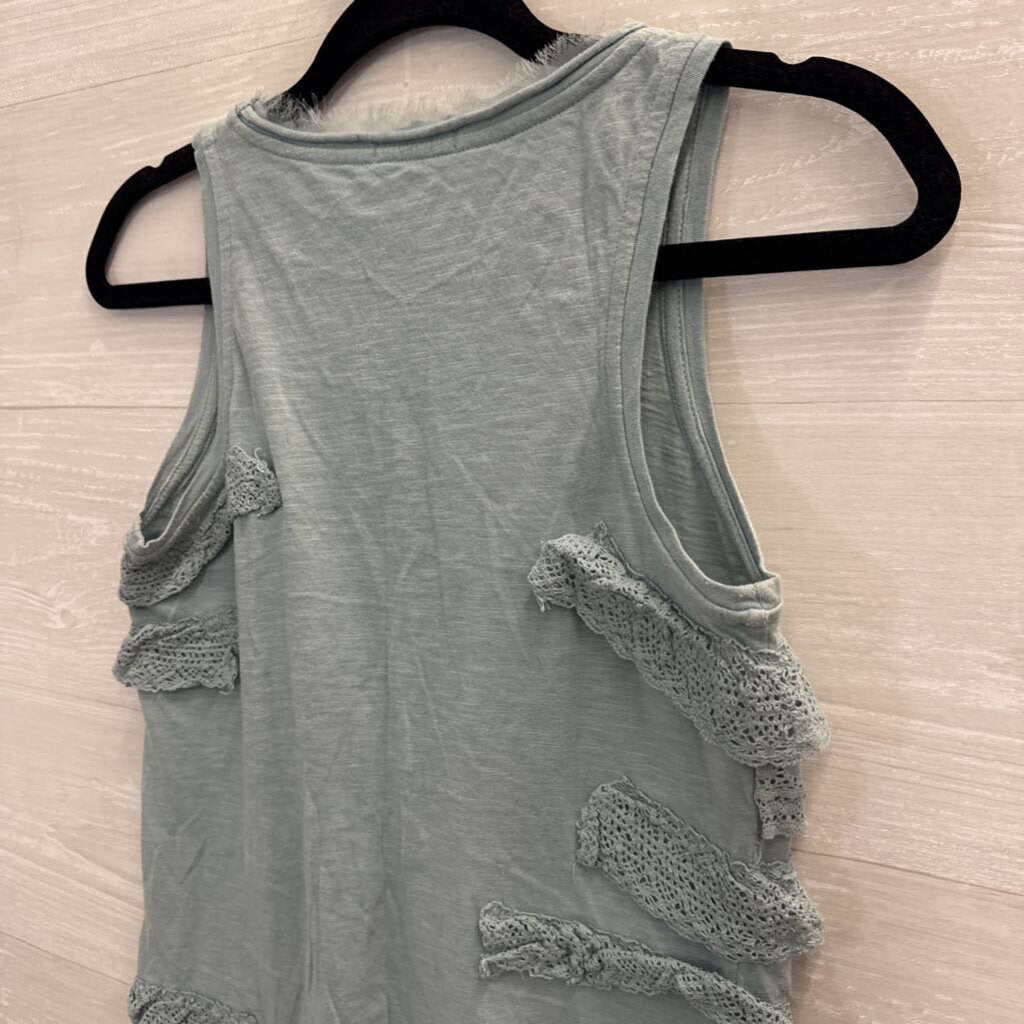 Blue Textured Ruffle Tank Top Extra Small