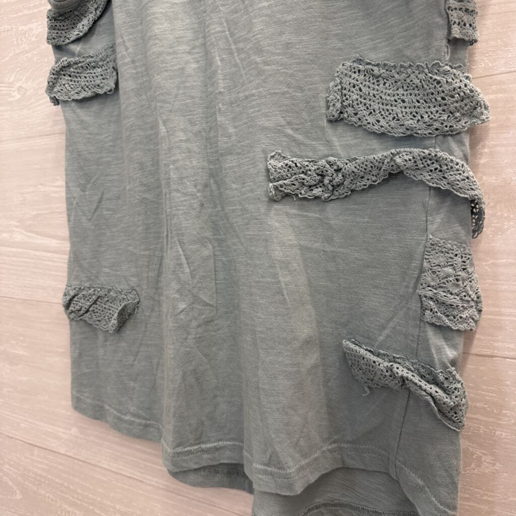 Blue Textured Ruffle Tank Top Extra Small