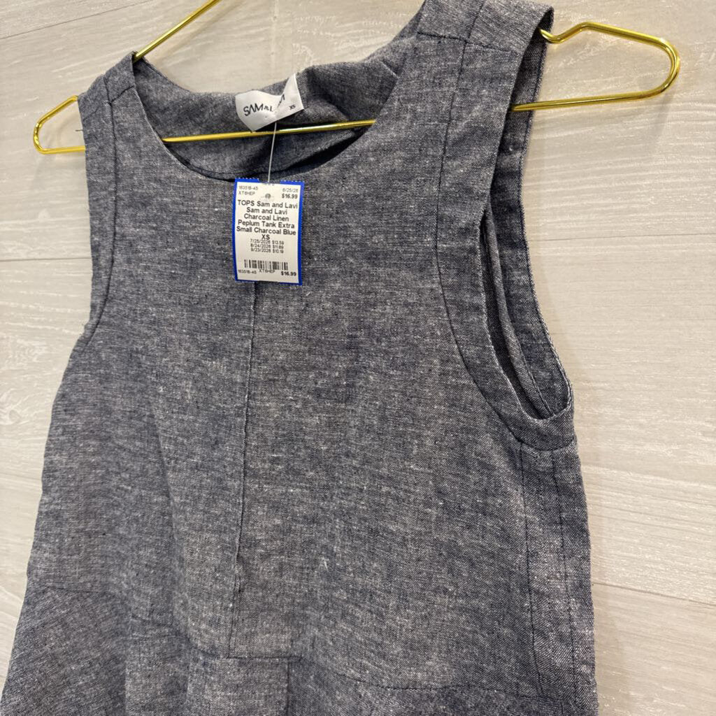 Sam and Lavi Charcoal Linen Peplum Tank Extra Small