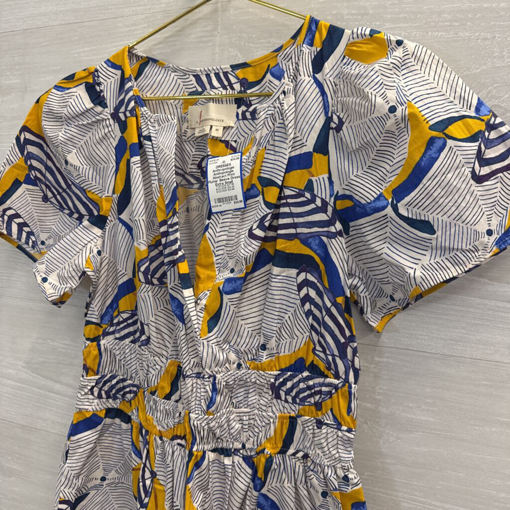 Anthopologie Abstract Print Flutter Sleeve Dress Extra Small