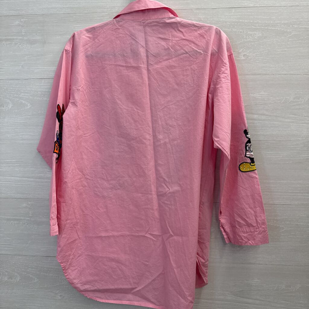 Pink Embellished Mickey & Minnie Button Up Medium