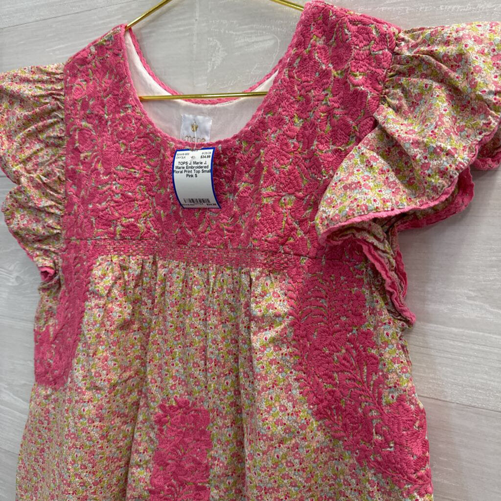 J. Marie Embroidered Floral Print Top Small