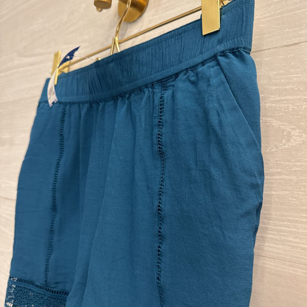 Loft Teal Pull On Shorts With Lace Hem Small