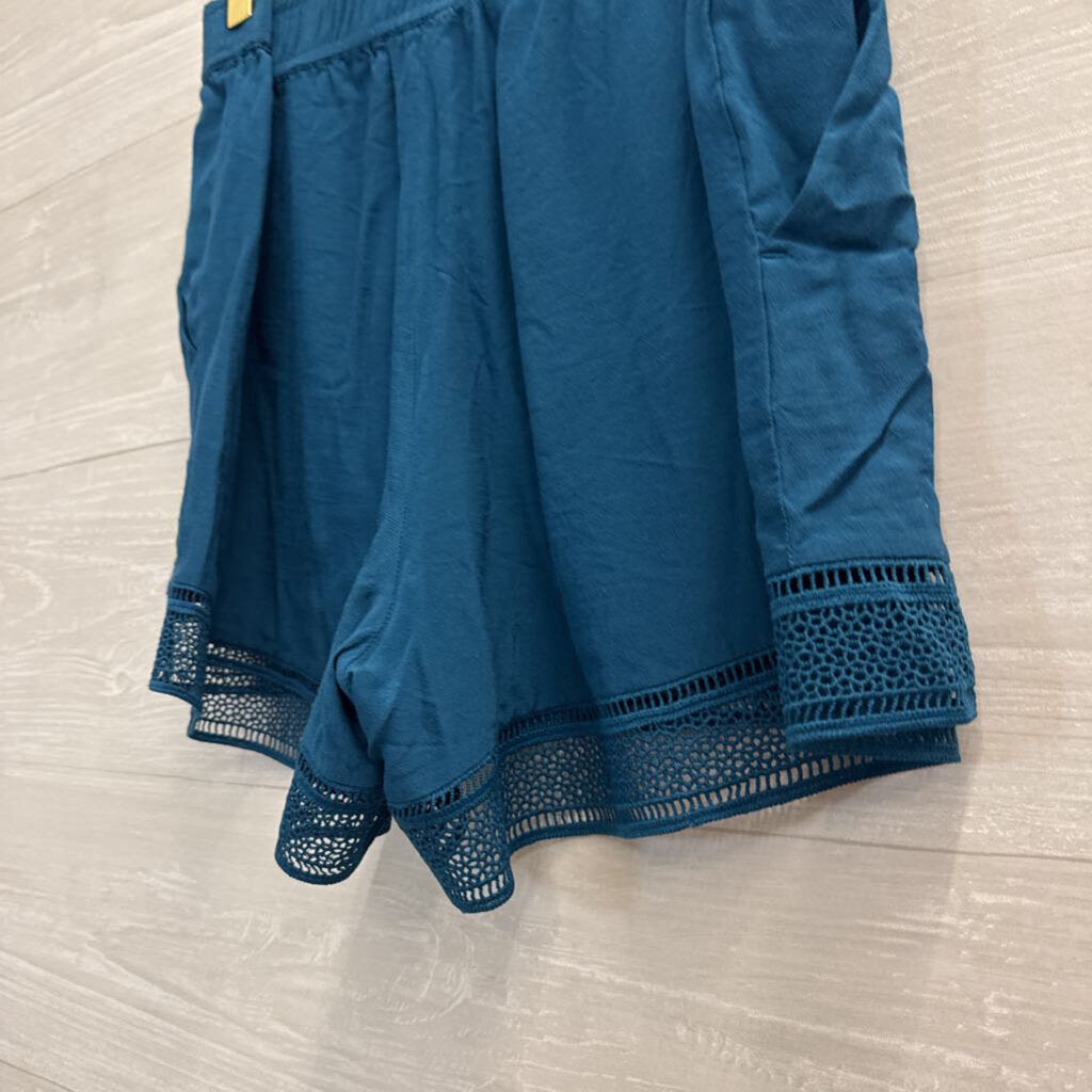 Loft Teal Pull On Shorts With Lace Hem Small
