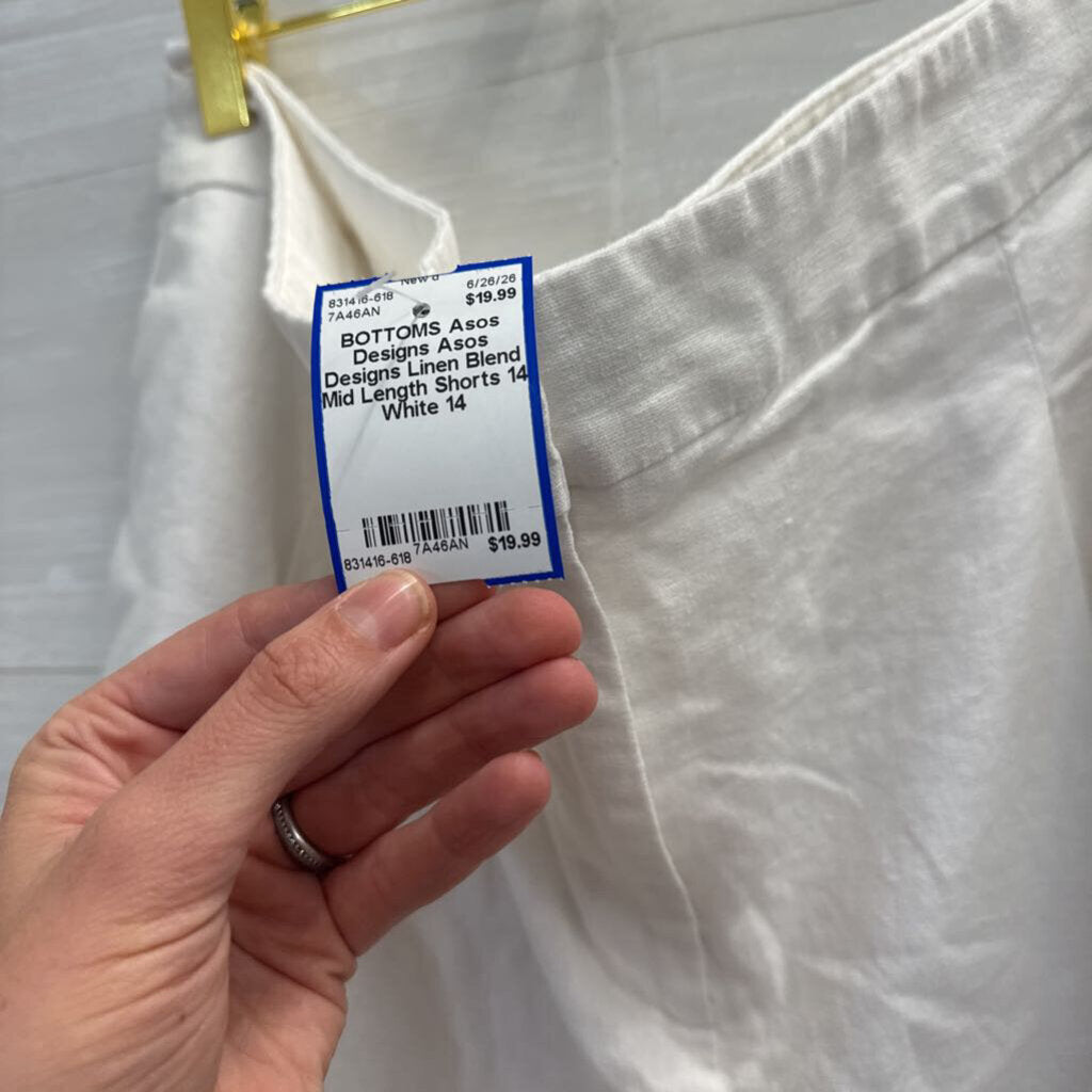 Asos Designs Linen Blend Mid Length Shorts 14