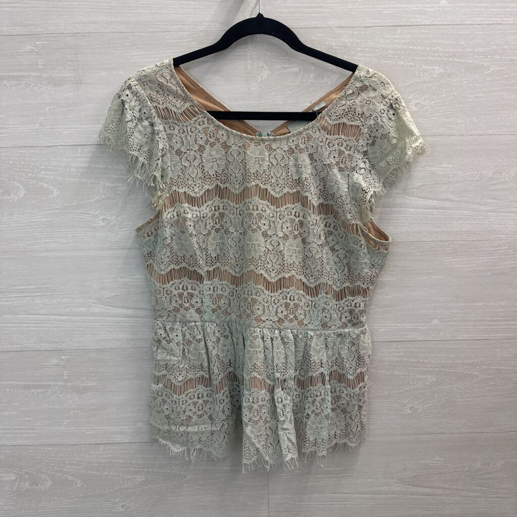 Maeve Lace Cap Sleeve Peplum Top Large