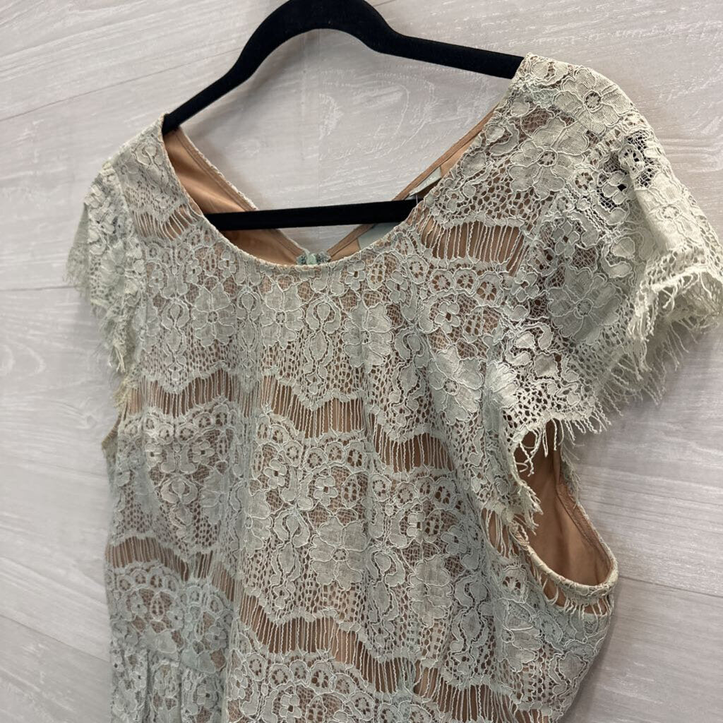 Maeve Lace Cap Sleeve Peplum Top Large