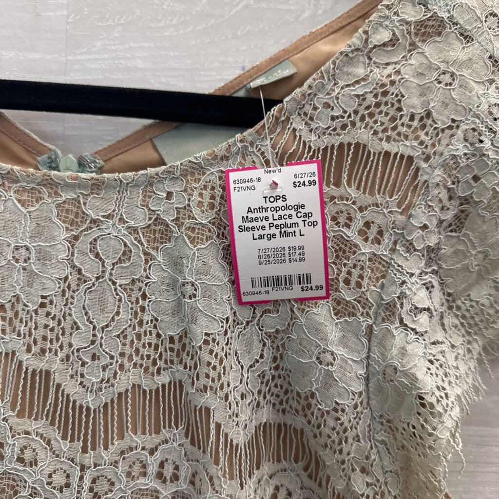 Maeve Lace Cap Sleeve Peplum Top Large