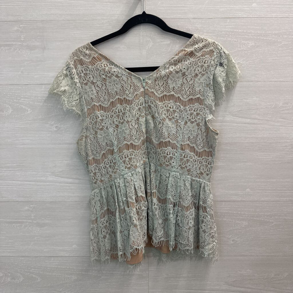 Maeve Lace Cap Sleeve Peplum Top Large