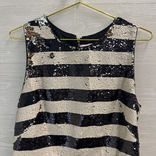 Eliza J Black and White Sequin Striped Top 10