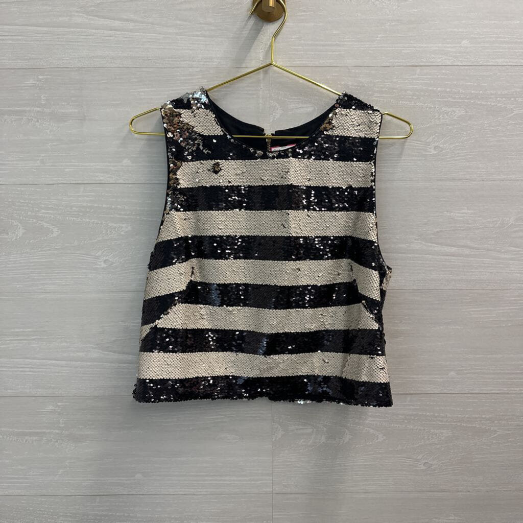 Eliza J Black and White Sequin Striped Top 10