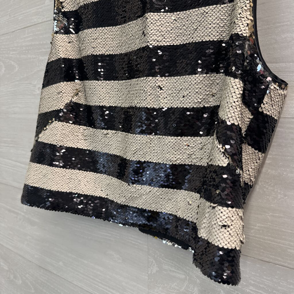 Eliza J Black and White Sequin Striped Top 10
