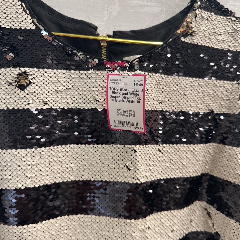 Eliza J Black and White Sequin Striped Top 10