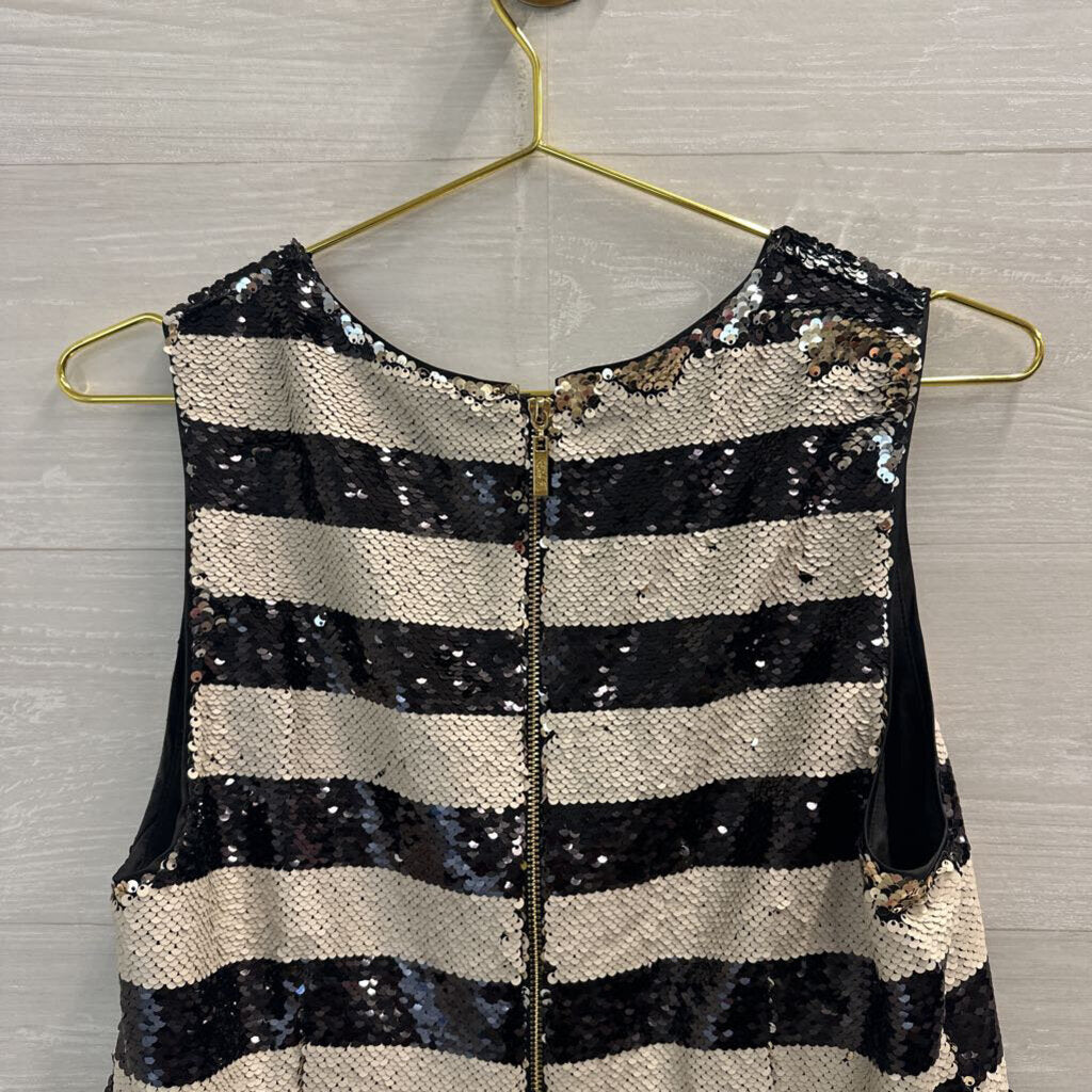 Eliza J Black and White Sequin Striped Top 10
