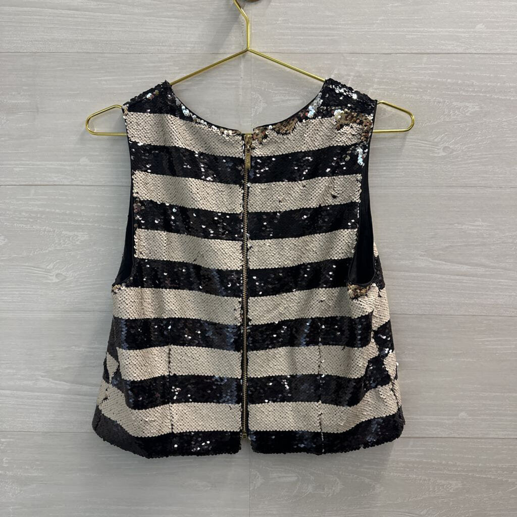 Eliza J Black and White Sequin Striped Top 10