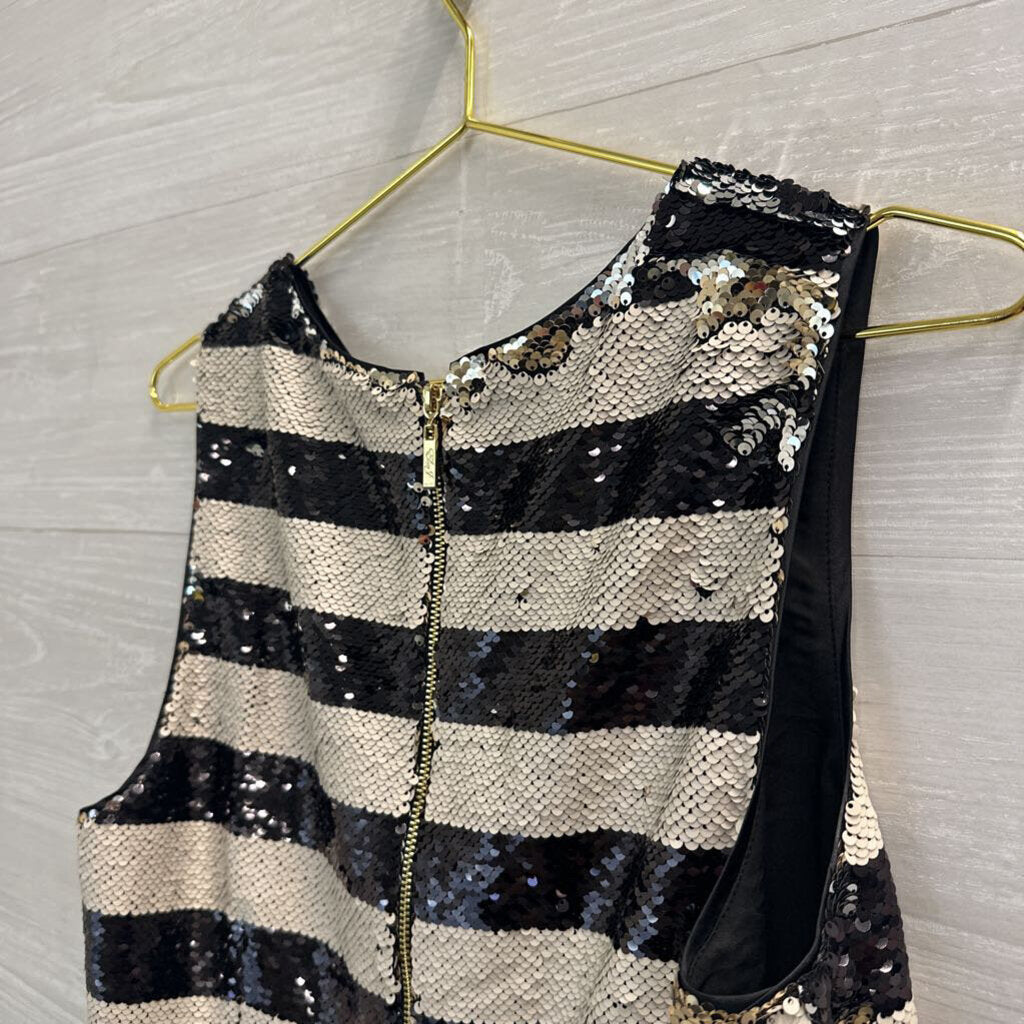 Eliza J Black and White Sequin Striped Top 10