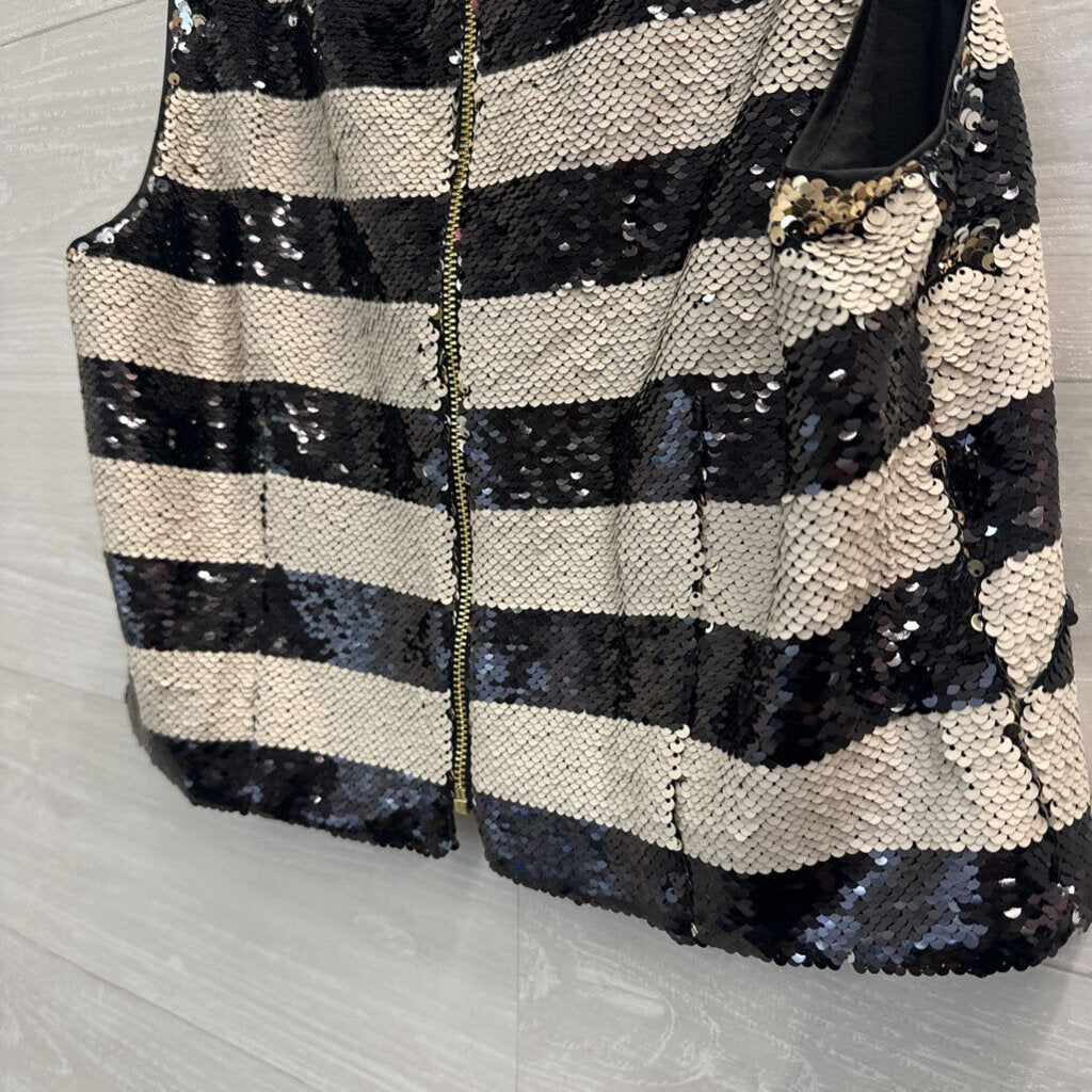 Eliza J Black and White Sequin Striped Top 10