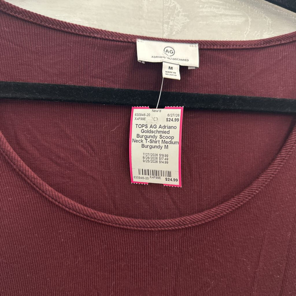 Adriano Goldschmied Burgundy Scoop Neck T-Shirt Medium