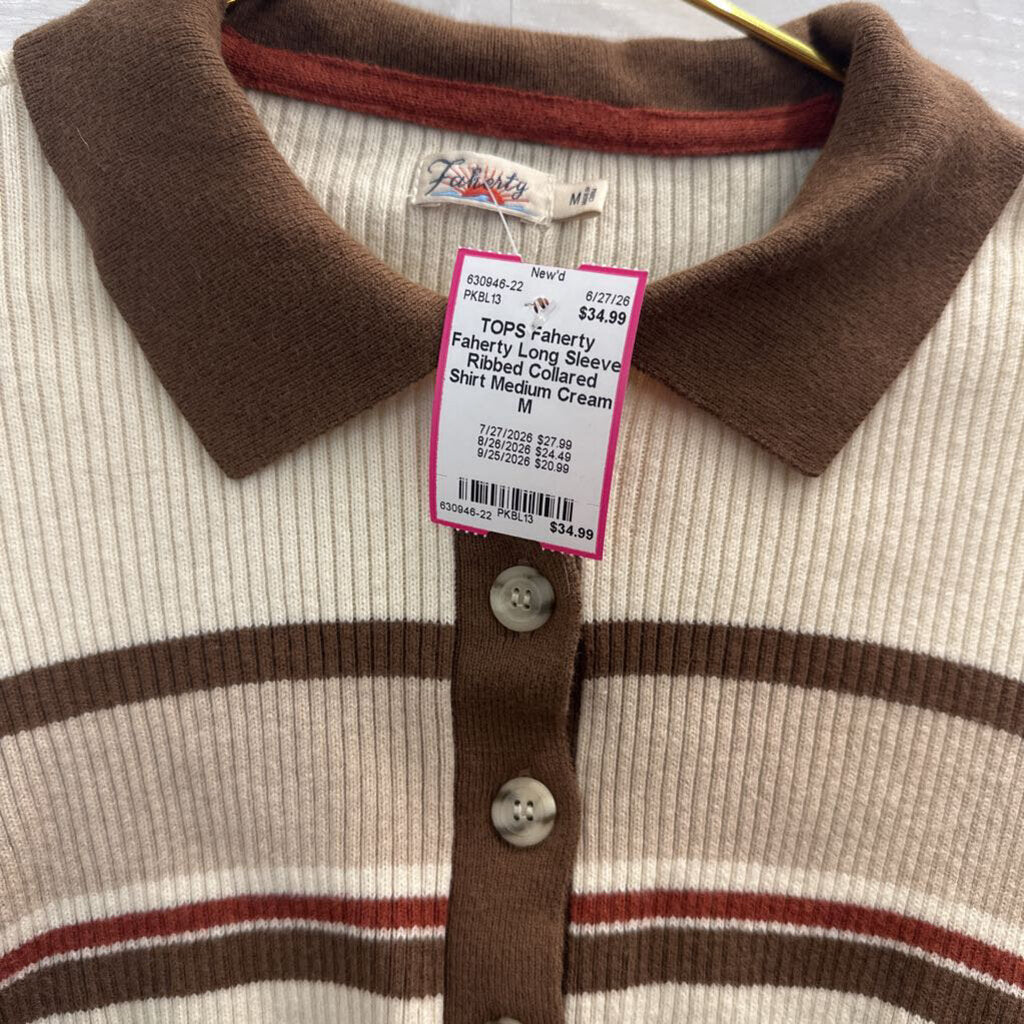 Faherty Long Sleeve Ribbed Collared Shirt Medium