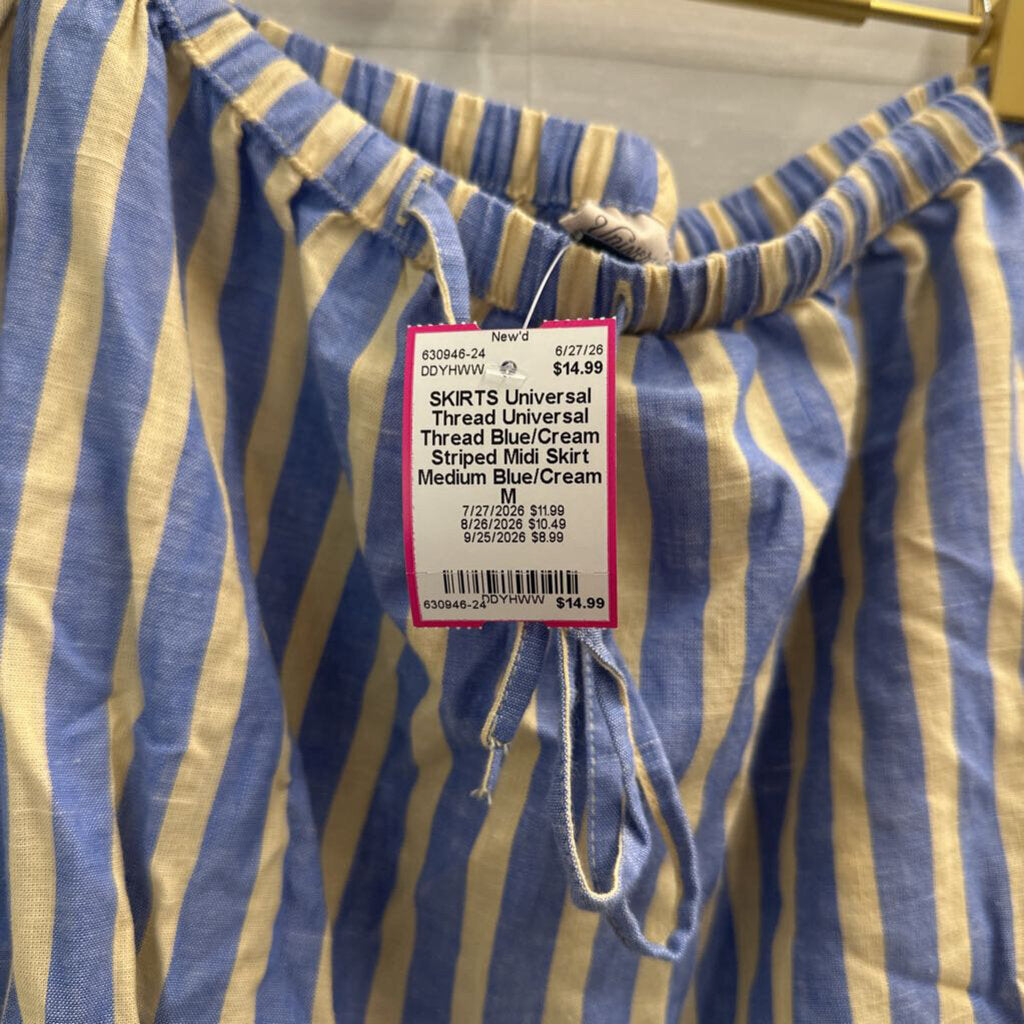 Universal Thread Blue/Cream Striped Midi Skirt Medium