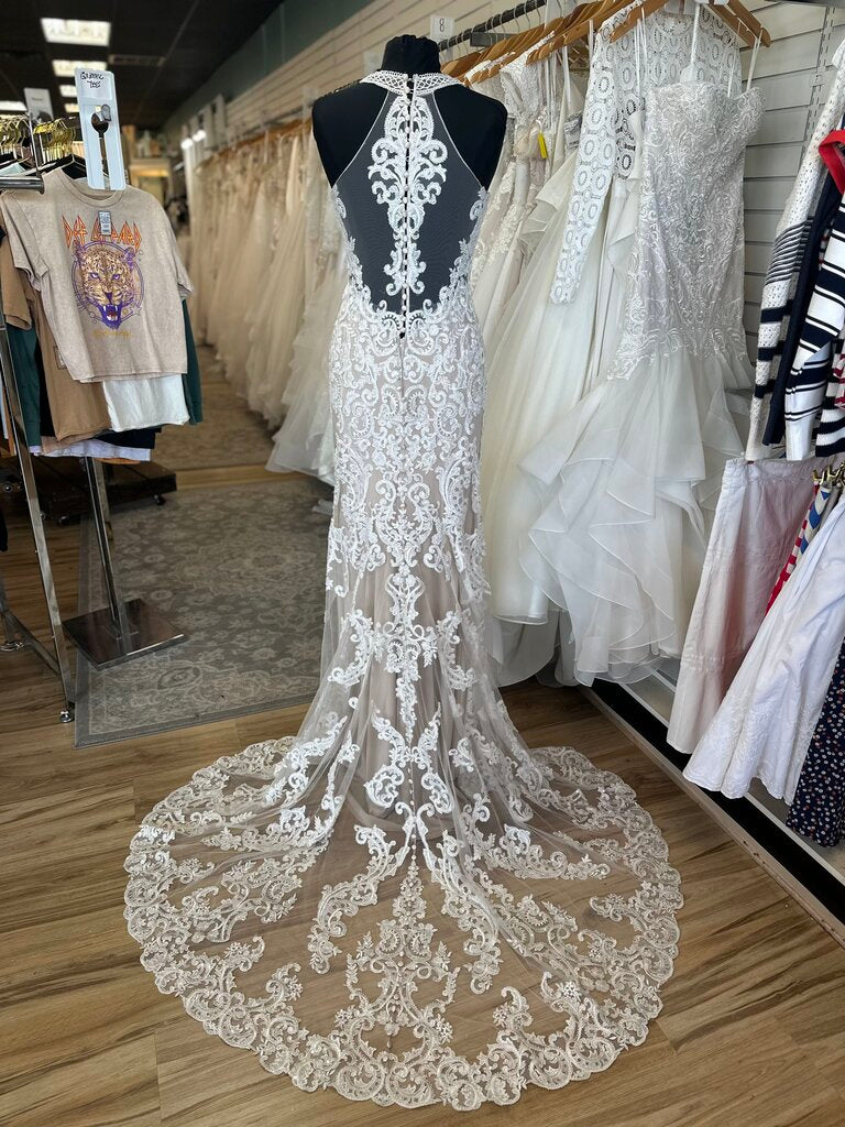 Allure Bridal High Neck Beaded Lace Wedding Dress 8
